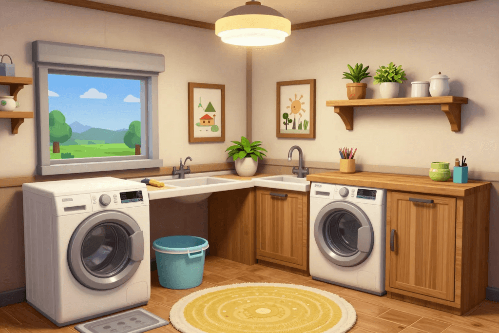 A cozy Bloxburg Laundry Room