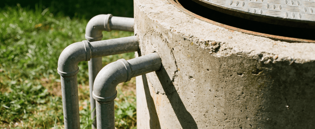 Closeup of a stone septic tank