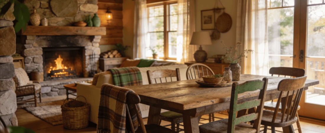 An interior of an earthy living room