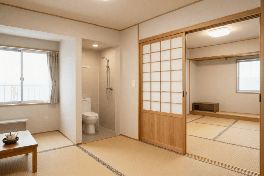 A Japanese apartment feature includes toilet tatami room and shoji screen