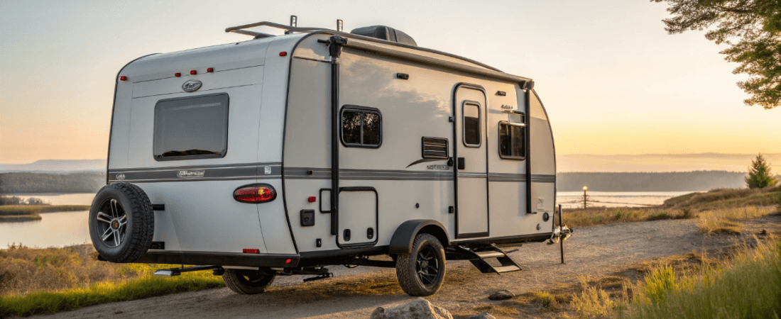 A camper trailer on a road