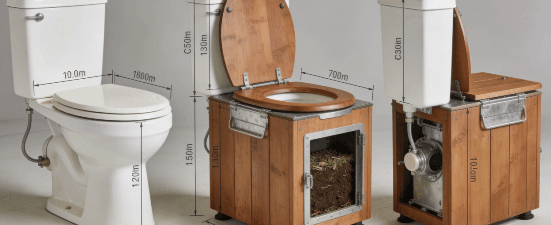 An image of three c head composting toilets
