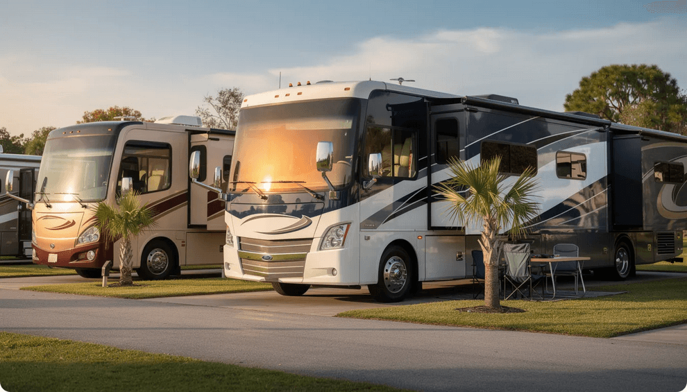 Class a motorhome The image shows a sleek Class A motorhome parked in a scenic outdoor setting showcasing its spacious design and luxurious features This type of motorhome is ideal for travelers seeking comfort and convenience on the road