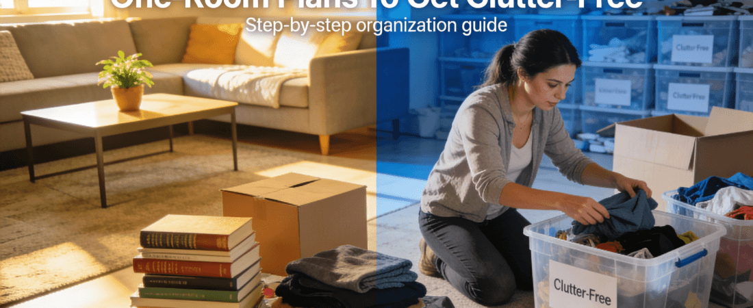 A woman decluttering