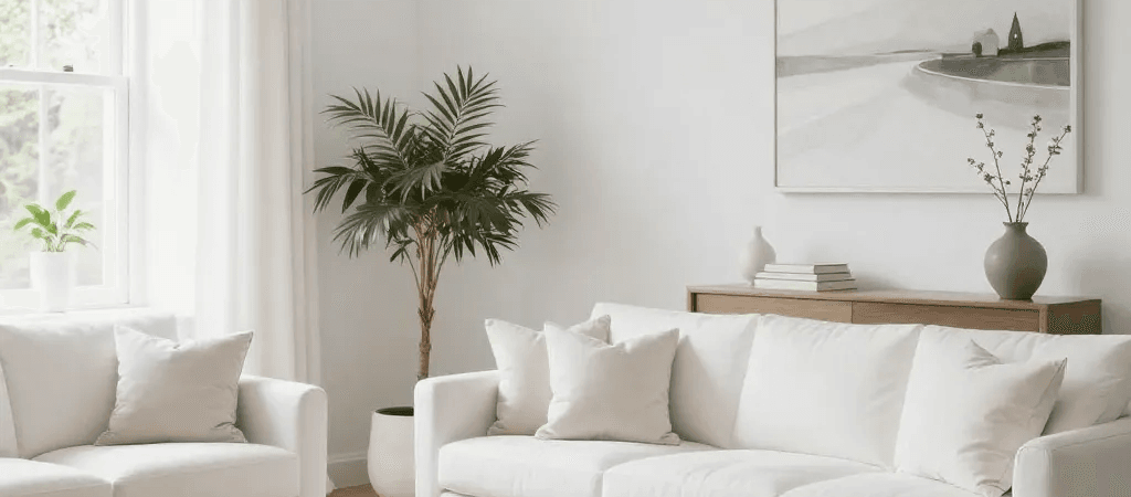 An Elegant White Living Room with furniture