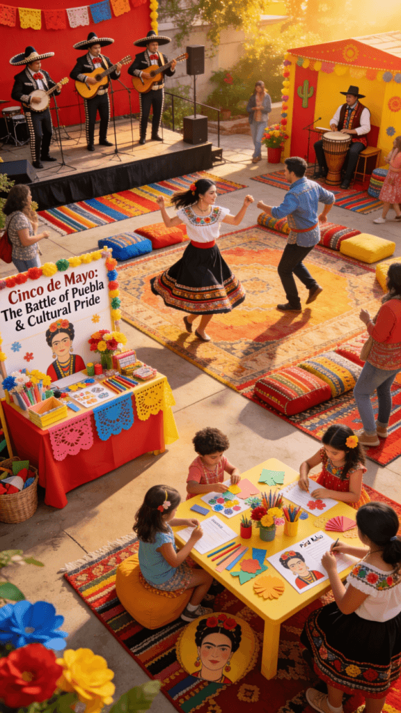 People dancing and children drawing