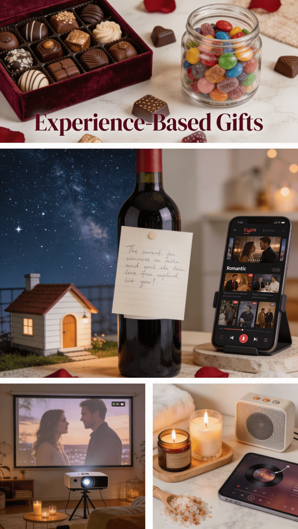 A collage of Experience Based Gifts for Valentines day