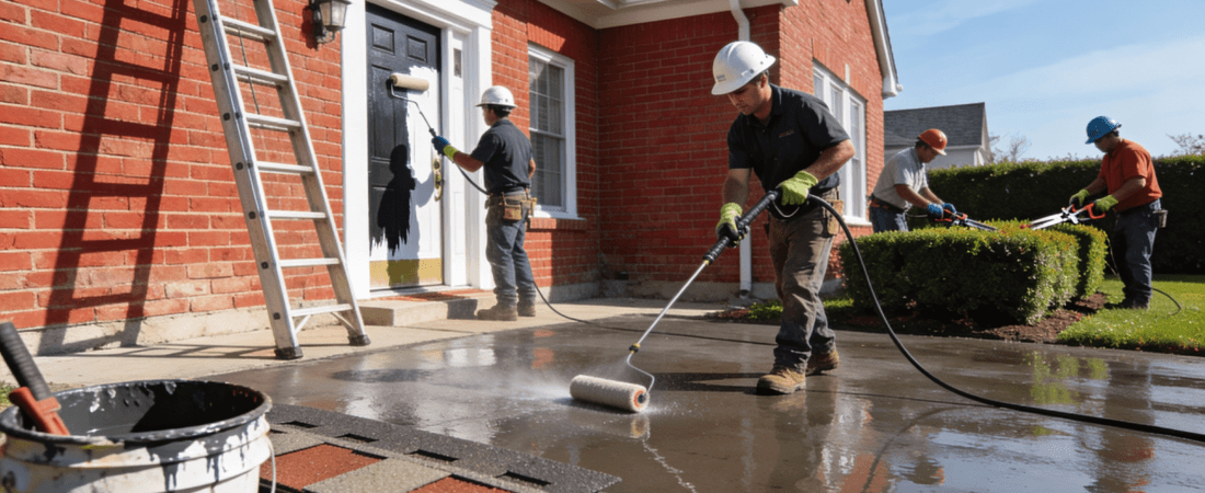 Workers doing Exterior House Maintenance