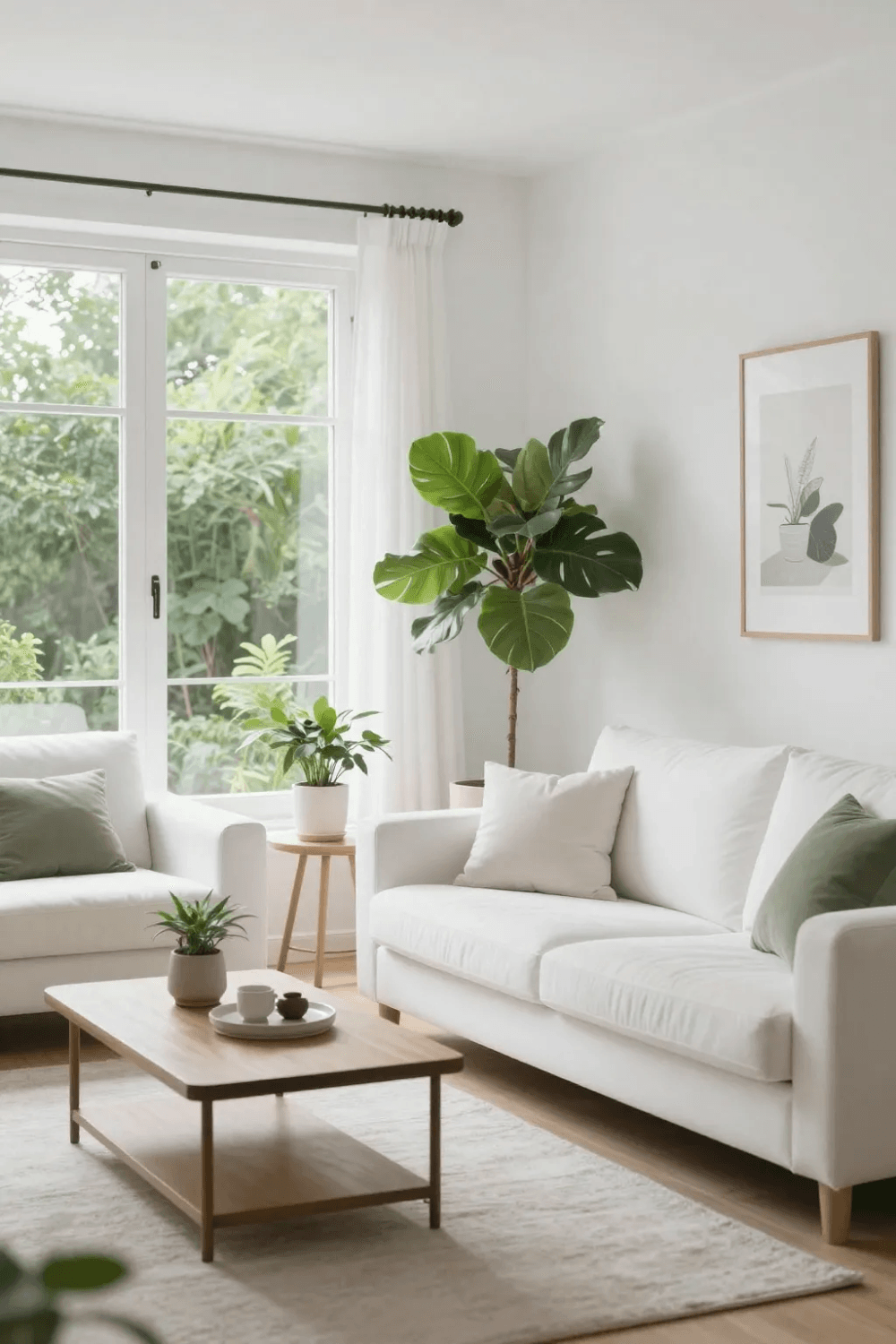 A white living room with Natural Greenery