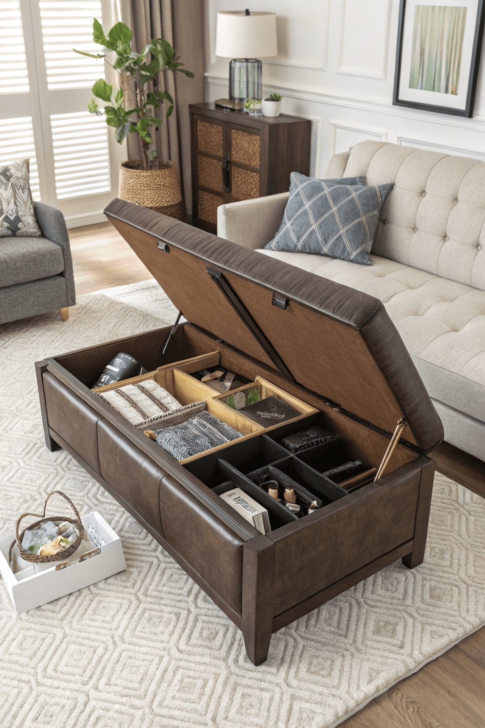 An Ottoman storage in aliving room