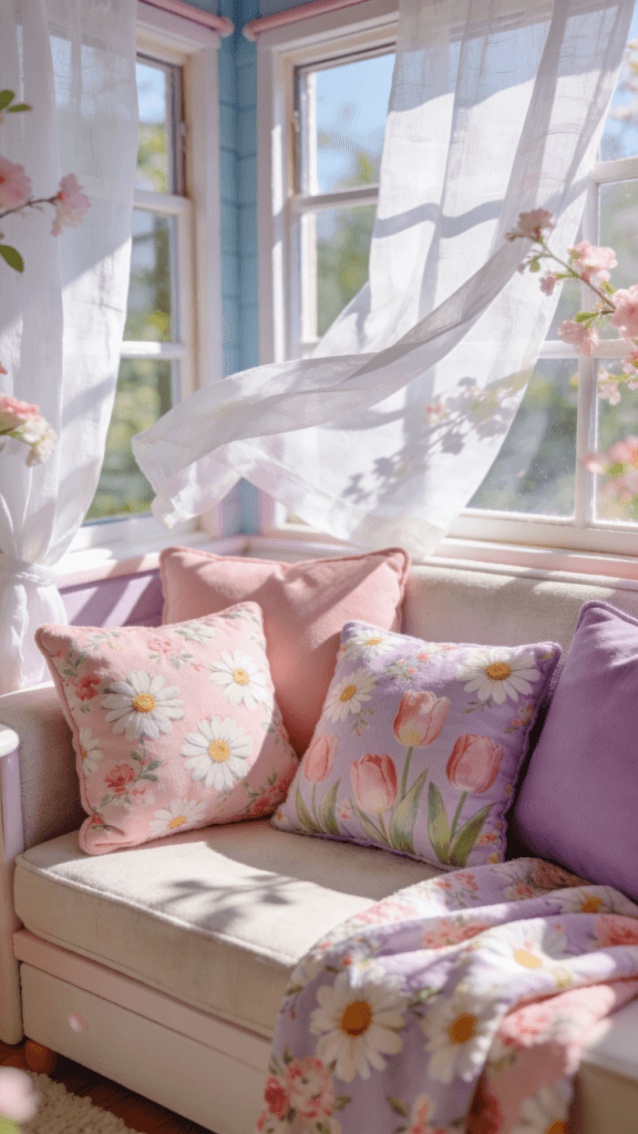 Pastel pink sofa A pink pastel sofa in a tiny home