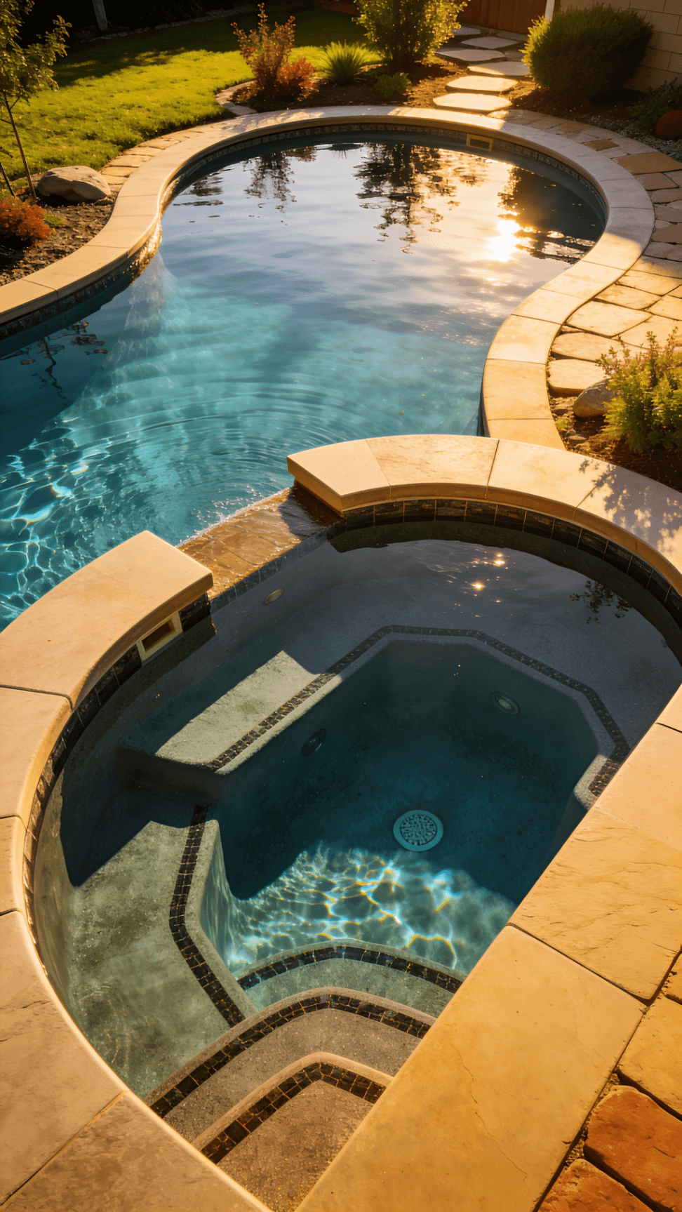 A Semi Inground Pool in daylight
