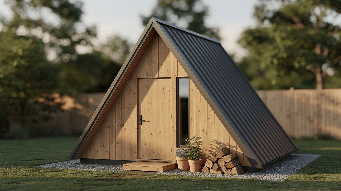 The image features an A Frame shed with a stylish design showcasing double doors and windows that enhance its functionality Built with durable materials this storage shed is perfect for home use providing ample space to meet various storage needs