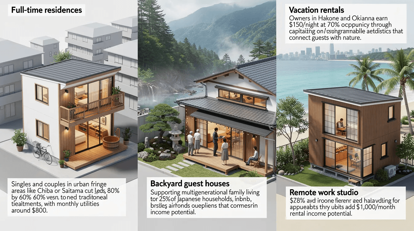 2915764a15294e03802b8cf630158ce6 The image showcases a modern Japanese tiny home emphasizing sustainable living with its wooden beams and natural materials It features sliding doors that open to a serene outdoor space reflecting the harmonious connection between the interior and nature ideal for singles or couples seeking a minimalist lifestyle
