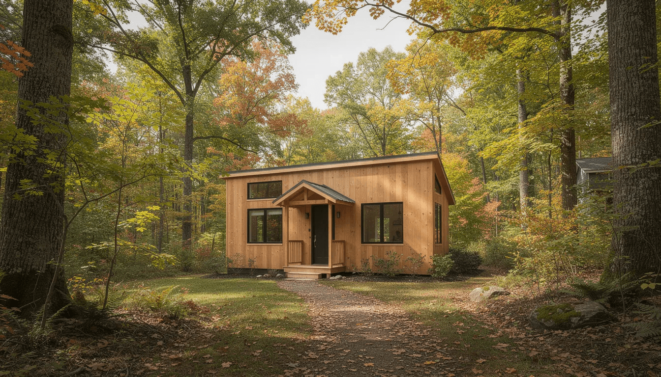 2bf3106795ff4709b6ea0e96f9d7efad A charming tiny house with natural wood siding is nestled in a serene wooded setting in Maryland embodying the essence of the tiny house movement Surrounded by lush trees this tiny home offers a peaceful retreat for those interested in off grid options and sustainable living