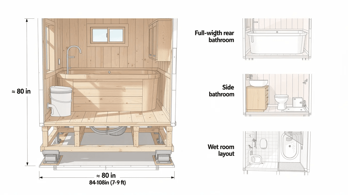 42b992db443d45eaa16e13402ae3af9d The image depicts a thoughtfully designed tiny house bathroom featuring a Japanese soaking tub highlighting the importance of planning around the tub's placement for optimal comfort and functionality. The layout includes modern details, such as hidden outlets and storage solutions, ensuring a compact yet spacious feel in the tiny living space.
