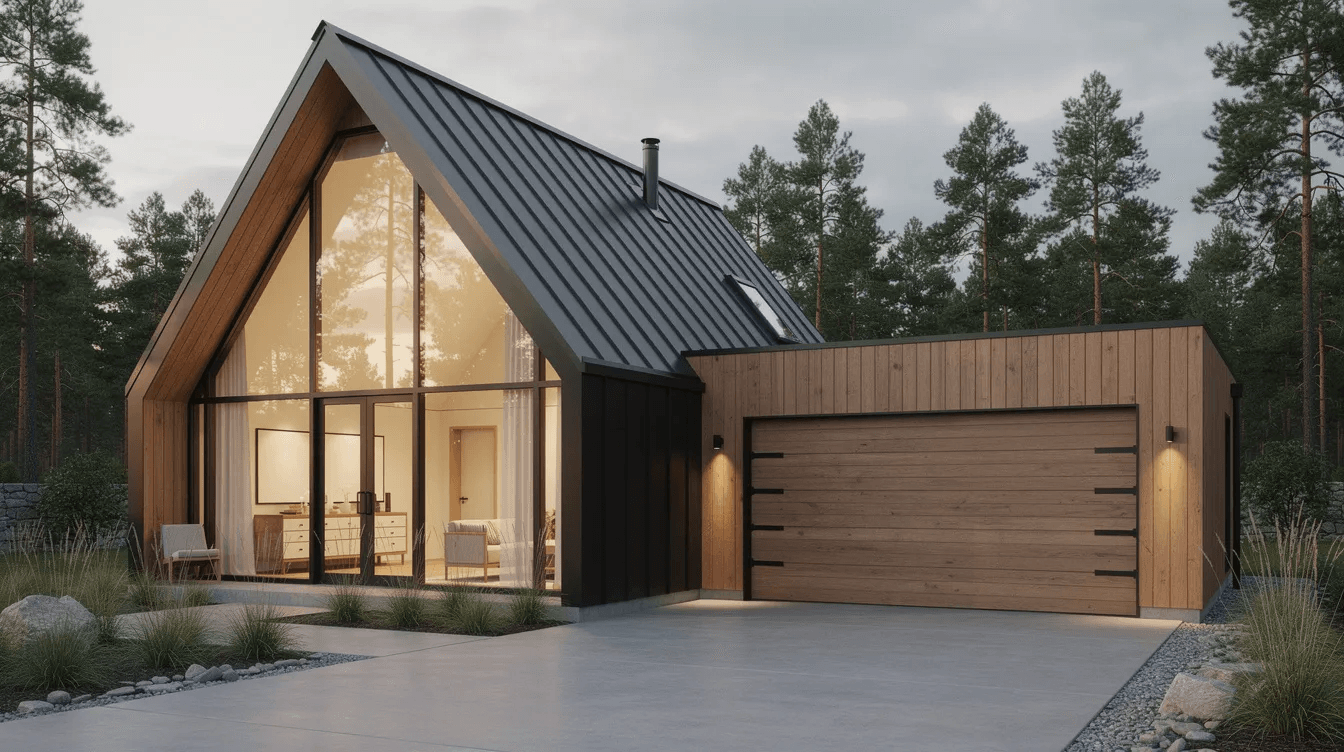 6c090c039119418798efe20a51d2247e The image features a charming frame house with a garage showcasing a traditional exterior design Natural light streams through the windows illuminating the living area and highlighting the inviting porch and sturdy roof