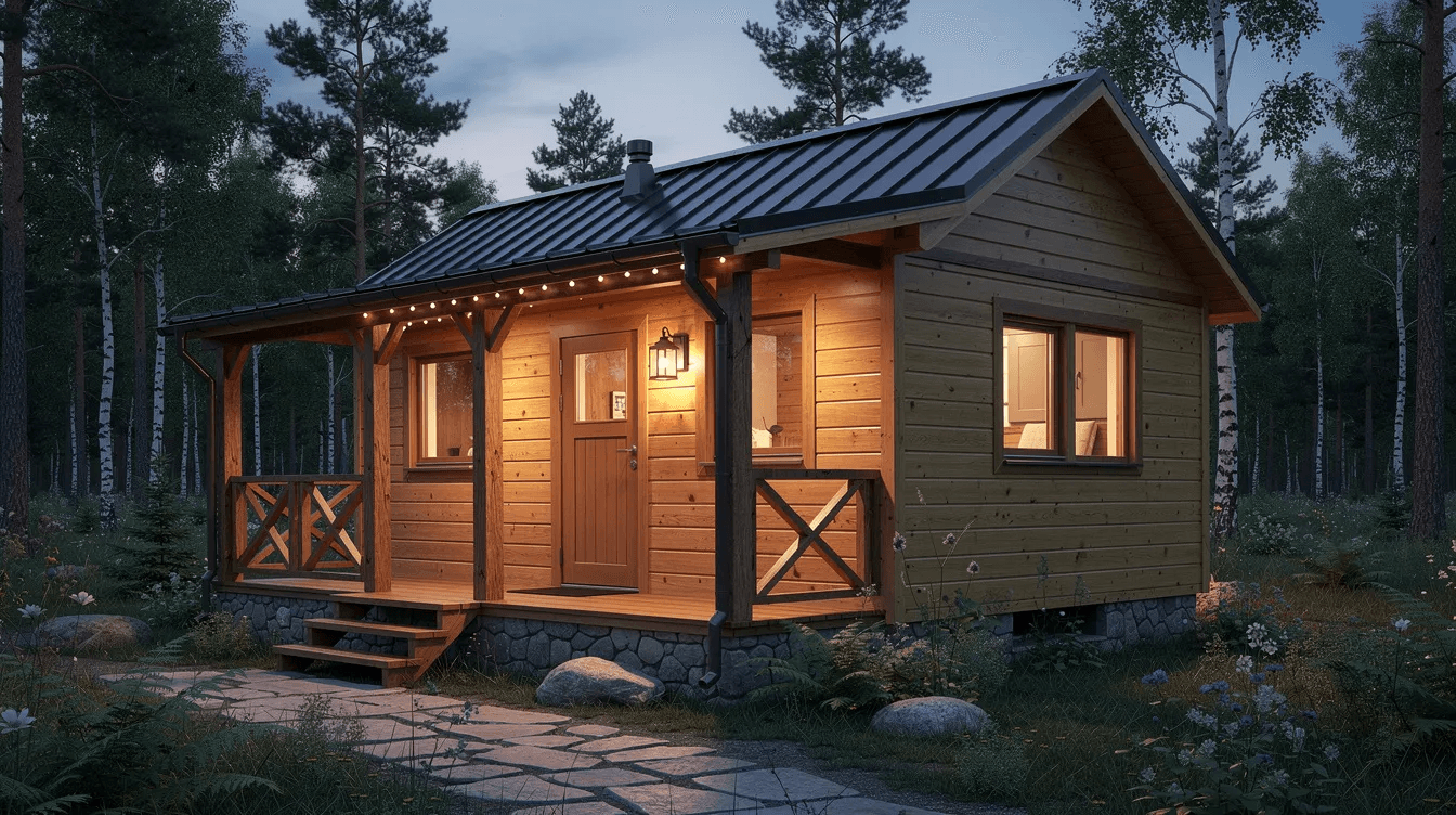 The image depicts the exterior of a rustic style tiny cabin featuring wood siding and a charming covered porch embodying the essence of tiny home living This cozy design showcases the appeal of small living spaces with its rustic charm making it a perfect solution for those seeking a practical and stylish lifestyle choice