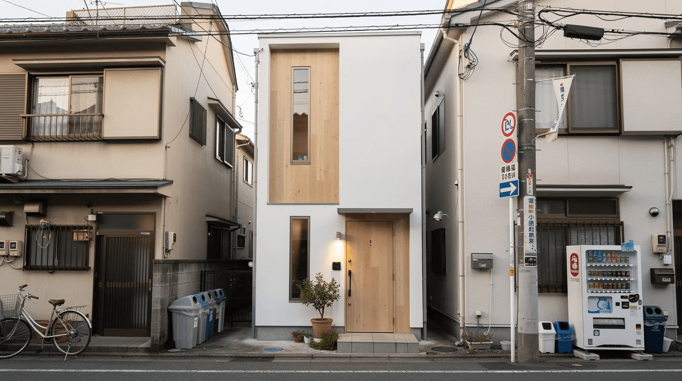 A8238e3ff64f44a698ea5b57345b8e7c The image showcases the smallest house in Japan a micro home nestled in Tokyo designed to maximize limited space while allowing natural light to fill the living space Its exterior features a unique architectural design reflecting a creative approach to tiny living and community living in urban environments