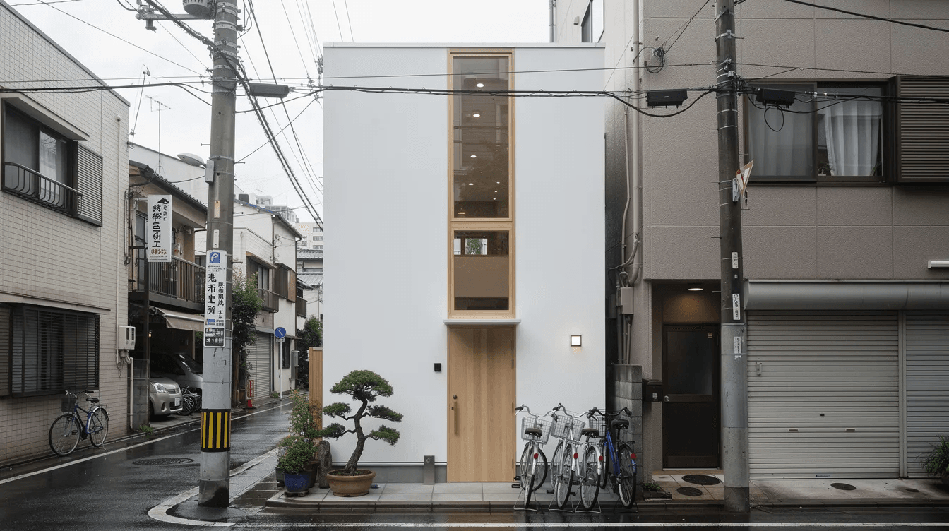 B8326cfdc8be495fbce4c1c9e21ee718 The image showcases the smallest house in Japan a micro home nestled in Tokyo designed to maximize limited space while allowing natural light to fill the living space Its exterior features a unique architectural design reflecting a creative approach to tiny living and community living in urban environments