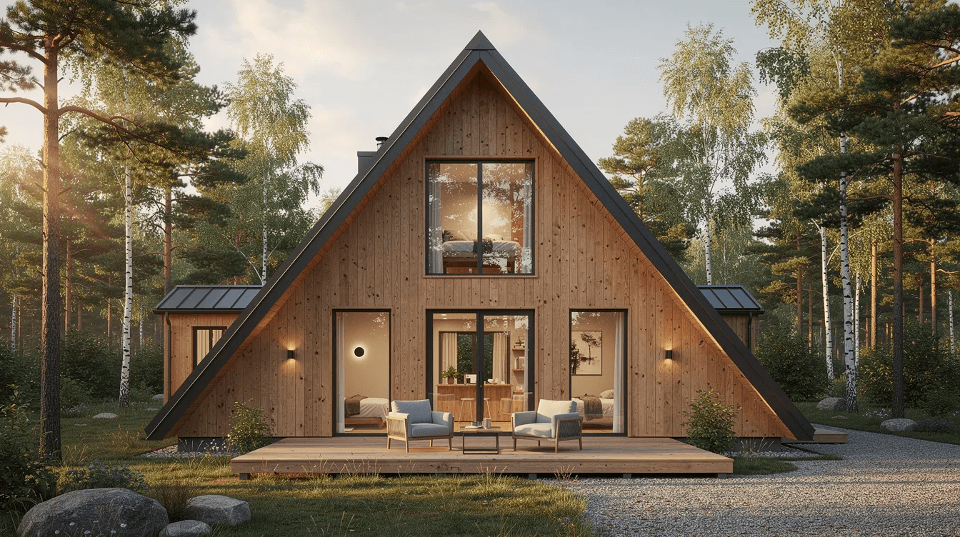 Bef25dd5ceba41449f79e2e6f207cc0a The image depicts a detailed floor plan of a 3 bedroom A frame house showcasing the main floor layout with rooms including a master suite a great room and a kitchen The plan includes foundation plan details exterior elevations and measurement floor plans emphasizing the home's unique frame style and efficient use of space.