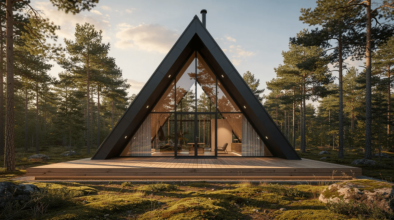 C70409876f0247e2ac72940a3d828293 The image features a beautifully designed A frame house nestled in a serene natural setting showcasing large windows that invite abundant natural light This architectural style ideal for vacation homes emphasizes energy efficiency and blends harmoniously with the surrounding landscape particularly in a winter scene with heavy snowfall