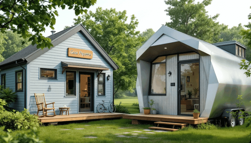 Two small cozy homes in a wooded area.