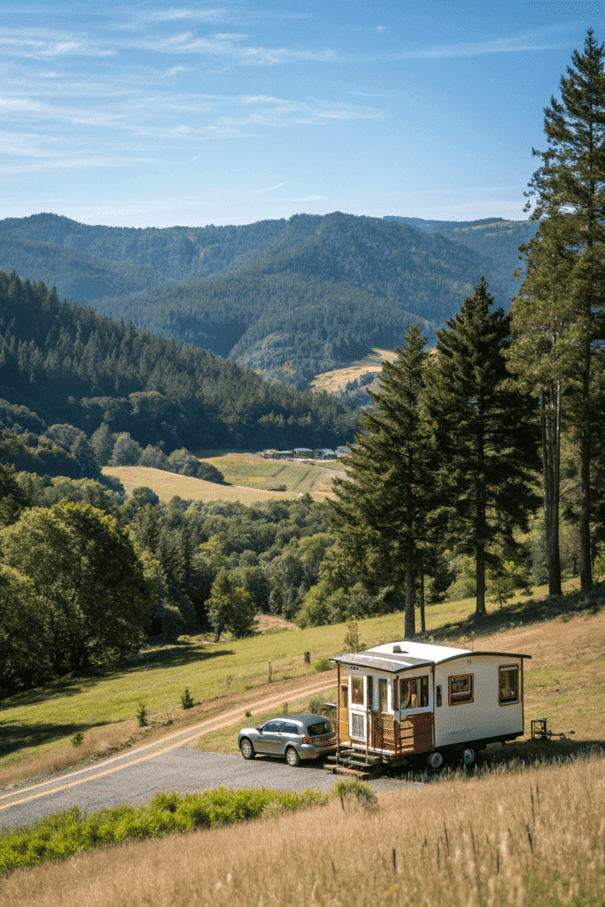 A cozy countryside with tiny home camper.