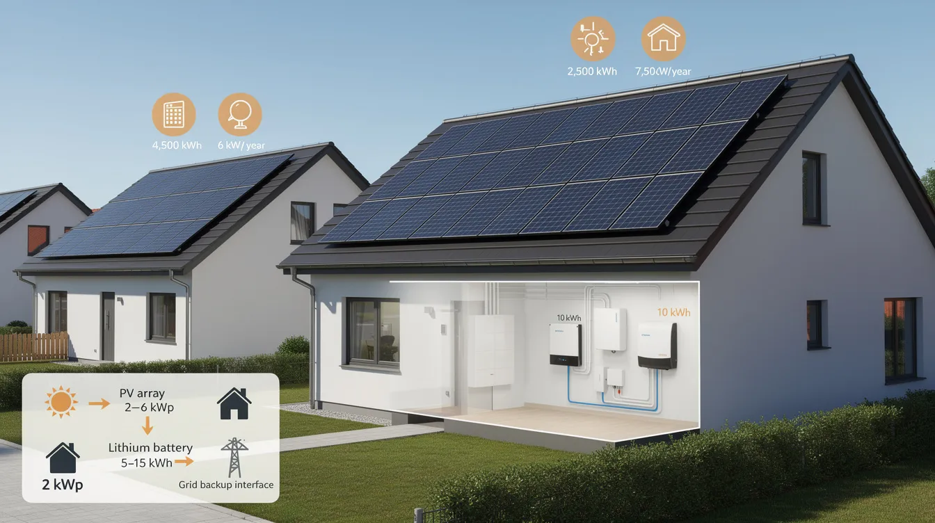 02450bf38d33404e91db0a235da13ea9 The image depicts a modern sustainable home featuring solar panels installed on a south facing roof designed for energy efficiency and zero energy operation The system includes lithium batteries for backup highlighting the use of natural materials and structural insulated panels for a high insulation value and reduced carbon footprint