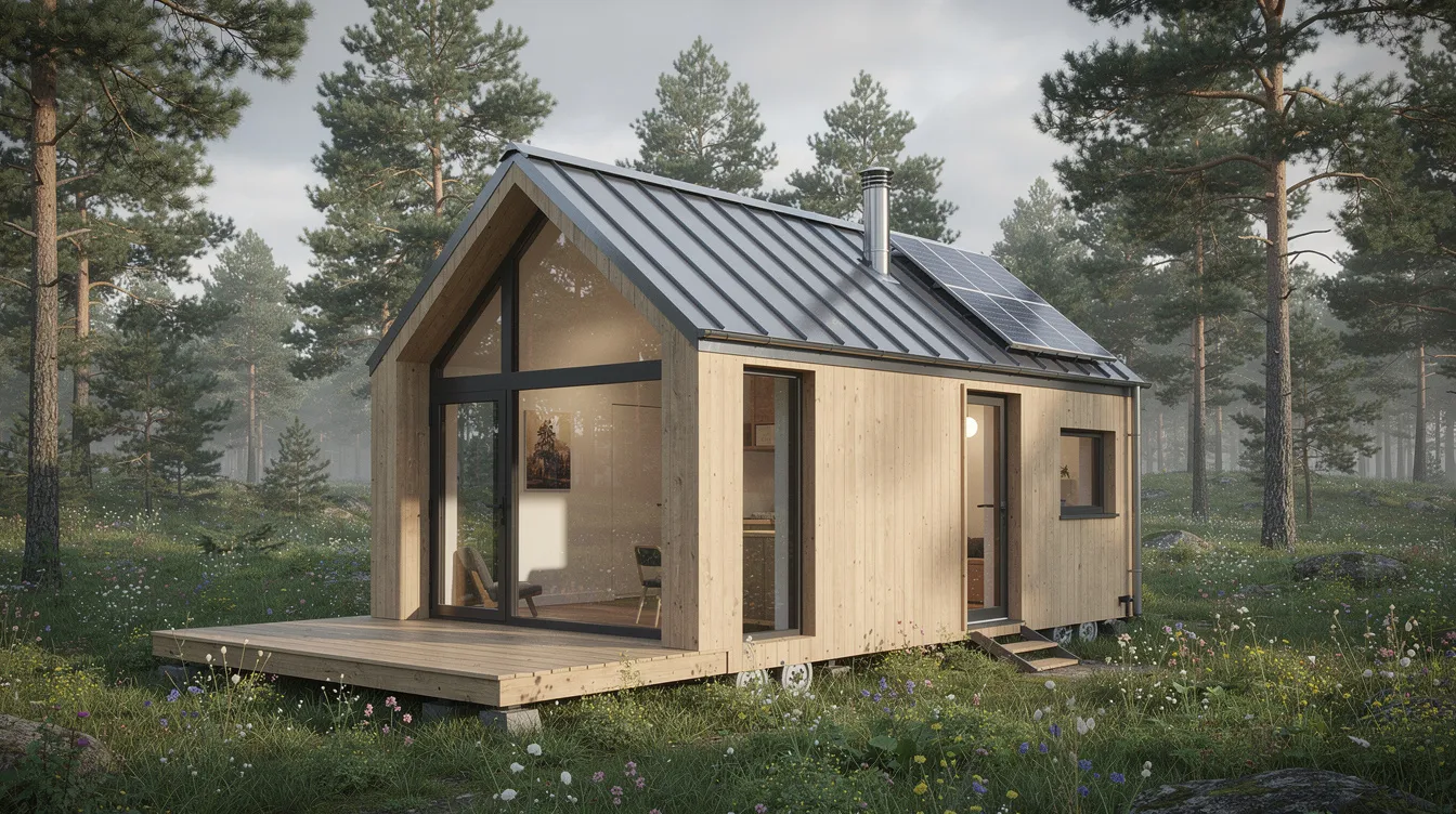 0b7ab18f85aa44c1a0759a70dd4ab9d1 An ultra tiny house showcases a compact living space designed for efficiency featuring clean lines and smart storage solutions This tiny home includes a loft bedroom a compact kitchen with essential appliances and a bathroom with a composting toilet perfect for those embracing the tiny house movement and low maintenance lifestyle