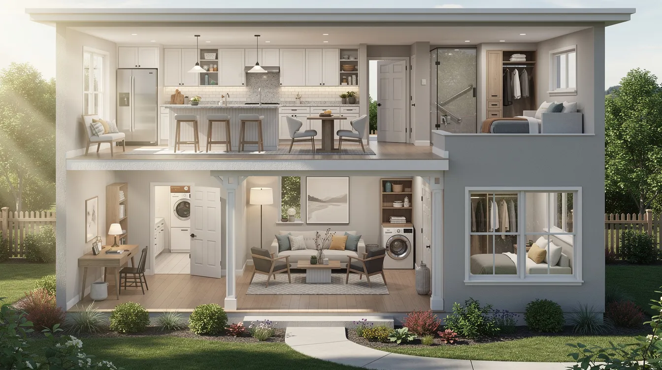 1985ecd8c12f4f8ab453f70fa46f90da The image showcases a collection of small house plans designed for primary residences featuring 2 3 bedroom layouts with open concept living areas These plans include master suites on the main level large windows for natural light and efficient kitchen configurations all tailored for comfortable family living and easy maintenance