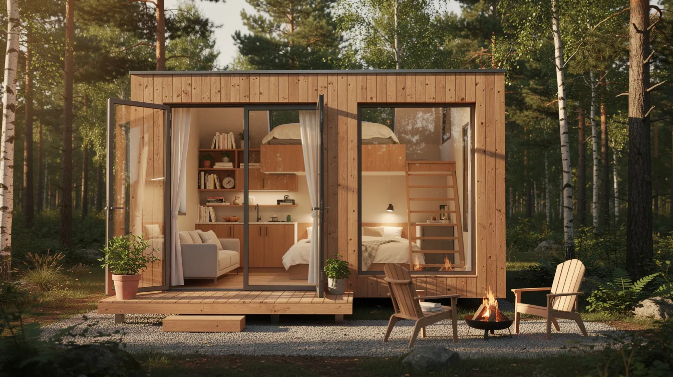 24083d8f09034d9f9cba370297f62e3d The image depicts a modern tiny house showcasing quality craftsmanship and a rust proof composite structure designed for smart living with an energy efficient full size kitchen and a cozy bathroom Its exterior reflects sustainability and functionality making it an ideal choice for those exploring affordable housing options