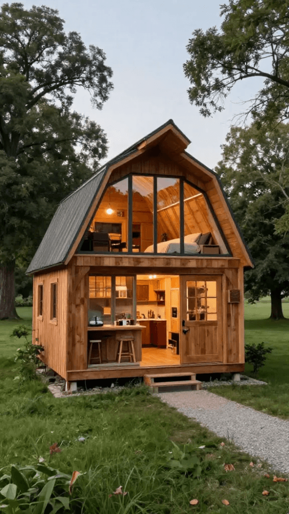 2e99c5926f1ac6e2d34acebb0c892e5cc940e166b12fabd393c4975657de442b Barn Style Tiny Home with Gambrel Roof