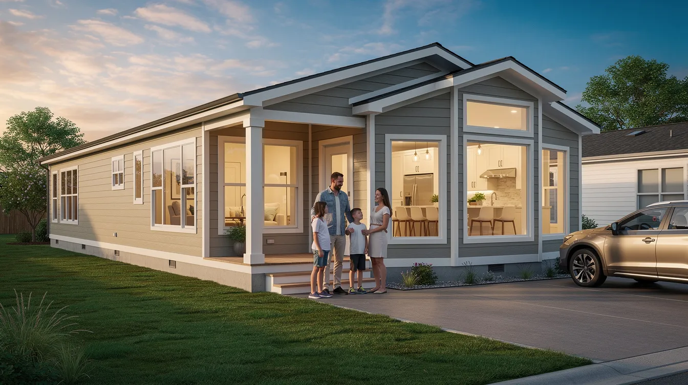 416f897b935d4ce2809325e2ee2addc7 This image showcases a beautiful family modular home featuring a spacious living room filled with natural light and a stunning exterior The layout includes 3 4 bedrooms multiple bathrooms and a dedicated utility room making it an ideal choice for growing households seeking stylish living options