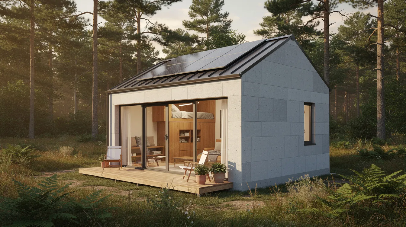 4bb127de9812437cb2946d5a8ee492b5 The image depicts a modern ICF tiny house under construction showcasing insulated concrete forms and foam blocks used for its tight building envelope This energy efficient tiny home is designed to withstand severe weather and natural disasters highlighting the advantages of ICF construction in urban development