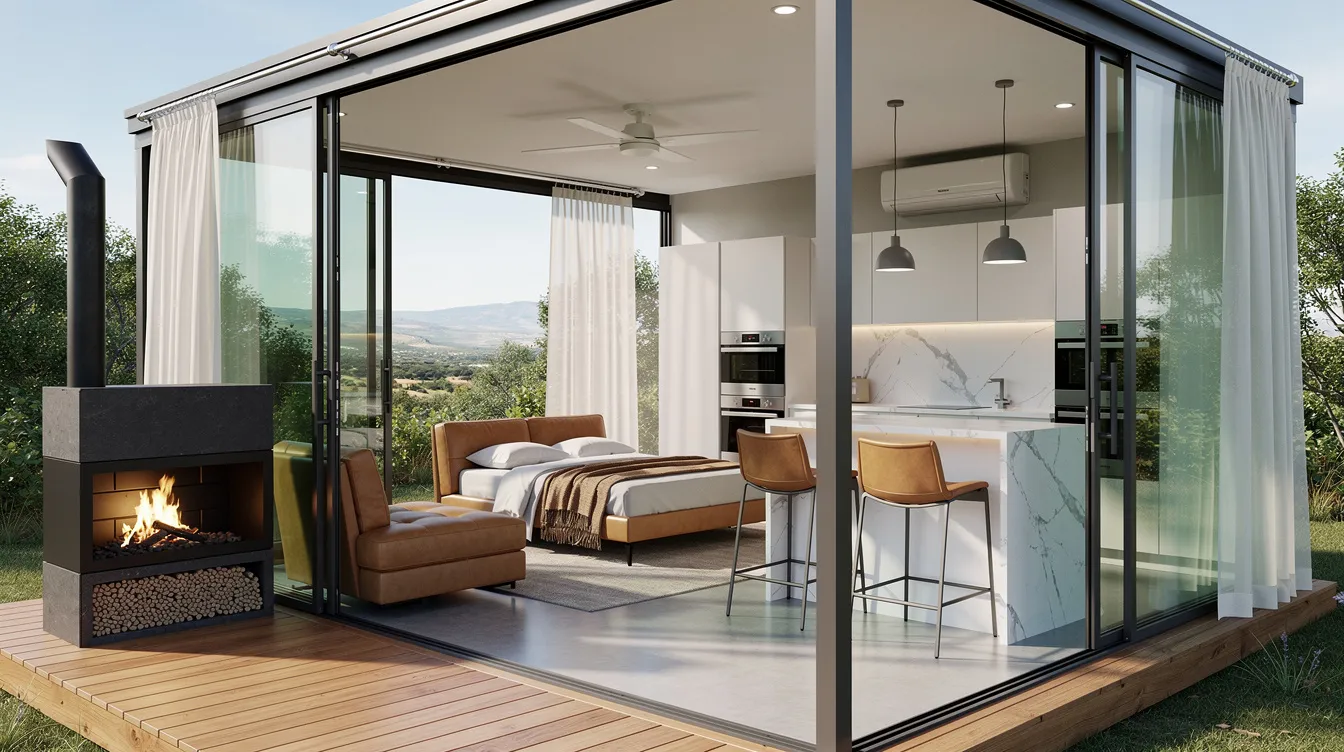 4ddd66a6da29406eba289bf135672d54 The Greenhouse is a stunning tiny house in South Africa featuring floor to ceiling glass walls that maximize natural light and create a dream like atmosphere This 250 square foot structure includes a cozy living area with luxury finishes and a wraparound deck that expands the livable space making it ideal for those seeking a light filled comfortable retreat