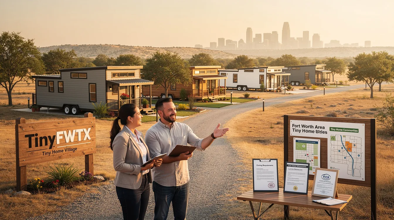7aabd5b46de5472cbb495e4923c109fd The image depicts a serene tiny home village in Fort Worth showcasing several beautifully designed tiny houses nestled among greenery Each home reflects quality craftsmanship and customizable options creating a perfect living space for those exploring tiny home living in North Texas