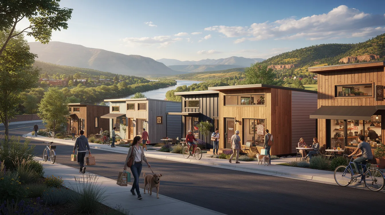 845771df087743b78ec7a5cdb76ced25 The image showcases Escalante Village a vibrant tiny home community in downtown Durango Colorado where residents enjoy easy access to restaurants shops and the beautiful Animas River Valley This community features outdoor living areas and is surrounded by the natural beauty of southwest Colorado making it a perfect spot for outdoor recreation and tiny home living