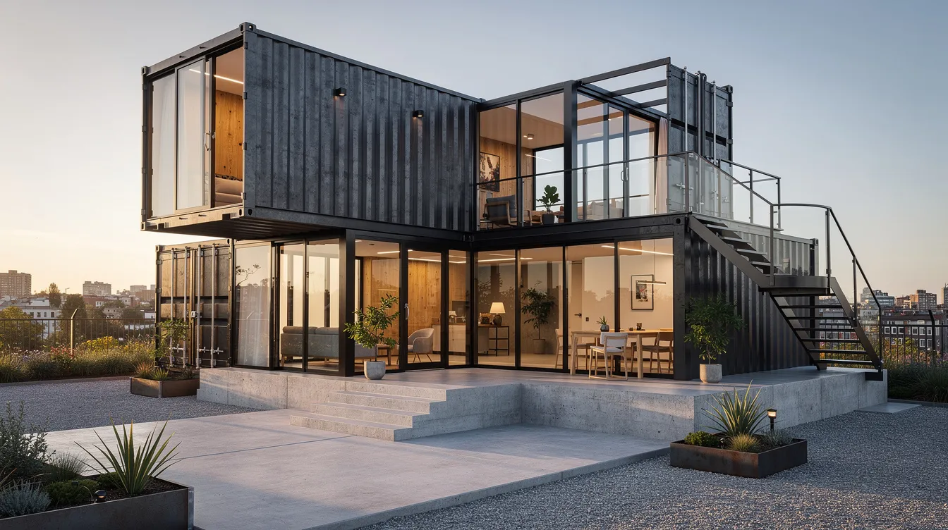 89c963b125224226aa1fc1d3c51dadcc The image depicts an industrial container home featuring exposed metal and concrete accents showcasing a cozy living space with large windows that invite natural light The design emphasizes functionality and visual interest making it an inspiring tiny home idea for those seeking sustainable living in a limited space