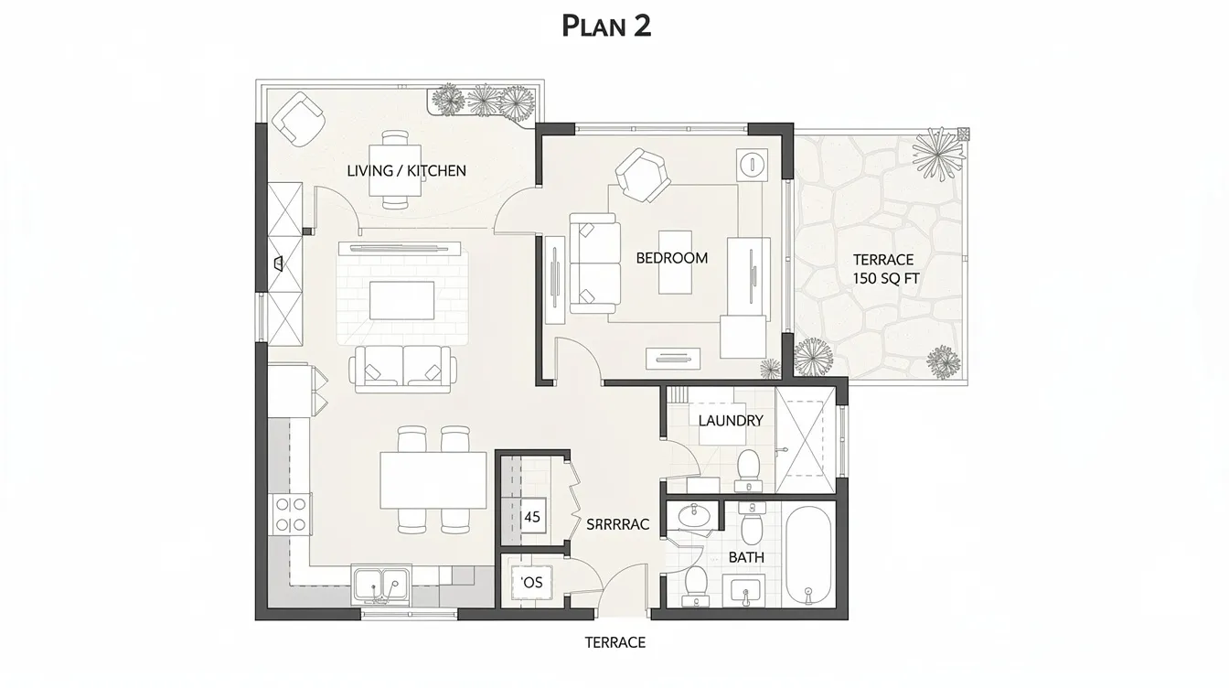 94f6b023e02e4d57a27c3e9a4b19e7d9 This cozy tiny house features an open plan living space and kitchen with a charming wood burning or electric fireplace complemented by French doors leading to a 150 sq ft stone terrace The bedroom includes floor to ceiling storage walls while the bathroom is conveniently accessed through a small laundry nook equipped with a stacked washer dryer