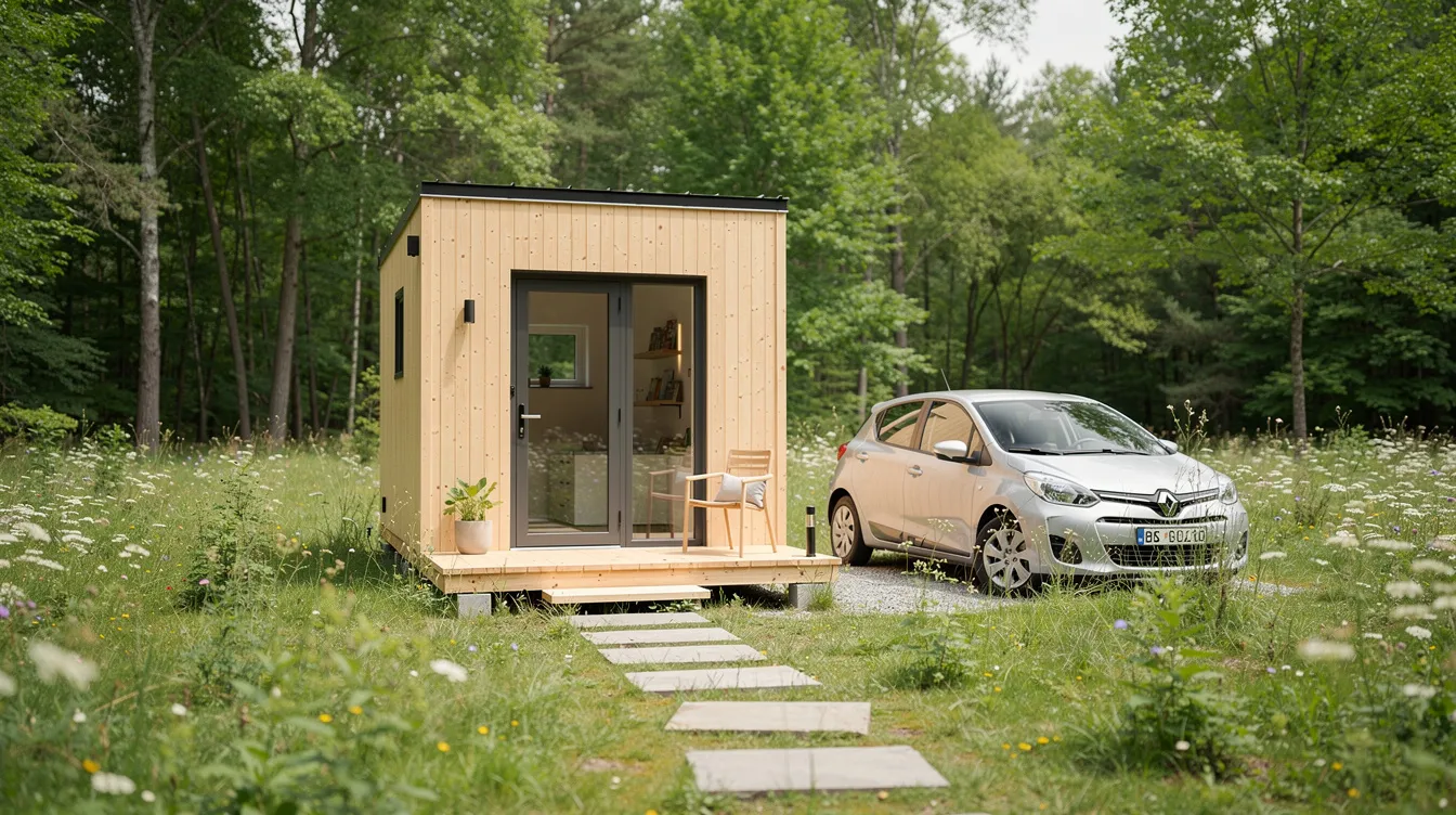 C25632e90355431ca7602c61e247bebc An ultra tiny house showcases a compact living space designed for efficiency featuring clean lines and smart storage solutions This tiny home includes a loft bedroom a compact kitchen with essential appliances and a bathroom with a composting toilet perfect for those embracing the tiny house movement and low maintenance lifestyle