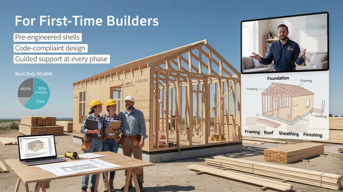 C4f8d290314c4194802f1ff4888fa401 The image showcases a variety of tiny home shells each featuring a finished exterior with windows and exterior doors ready for customization by DIY enthusiasts These pre engineered shells come with building plans and material lists providing a secure and affordable foundation for homeowners to create their dream home at their own pace