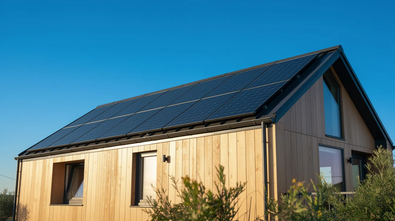 03e4d8bec60d484aac7b8abc069bd1c2 The image shows solar panels installed on the roof of a tiny house set against a bright blue sky This eco friendly feature highlights the growing trend of tiny homeowners opting for sustainable living solutions while managing costs associated with tiny house construction and energy efficiency