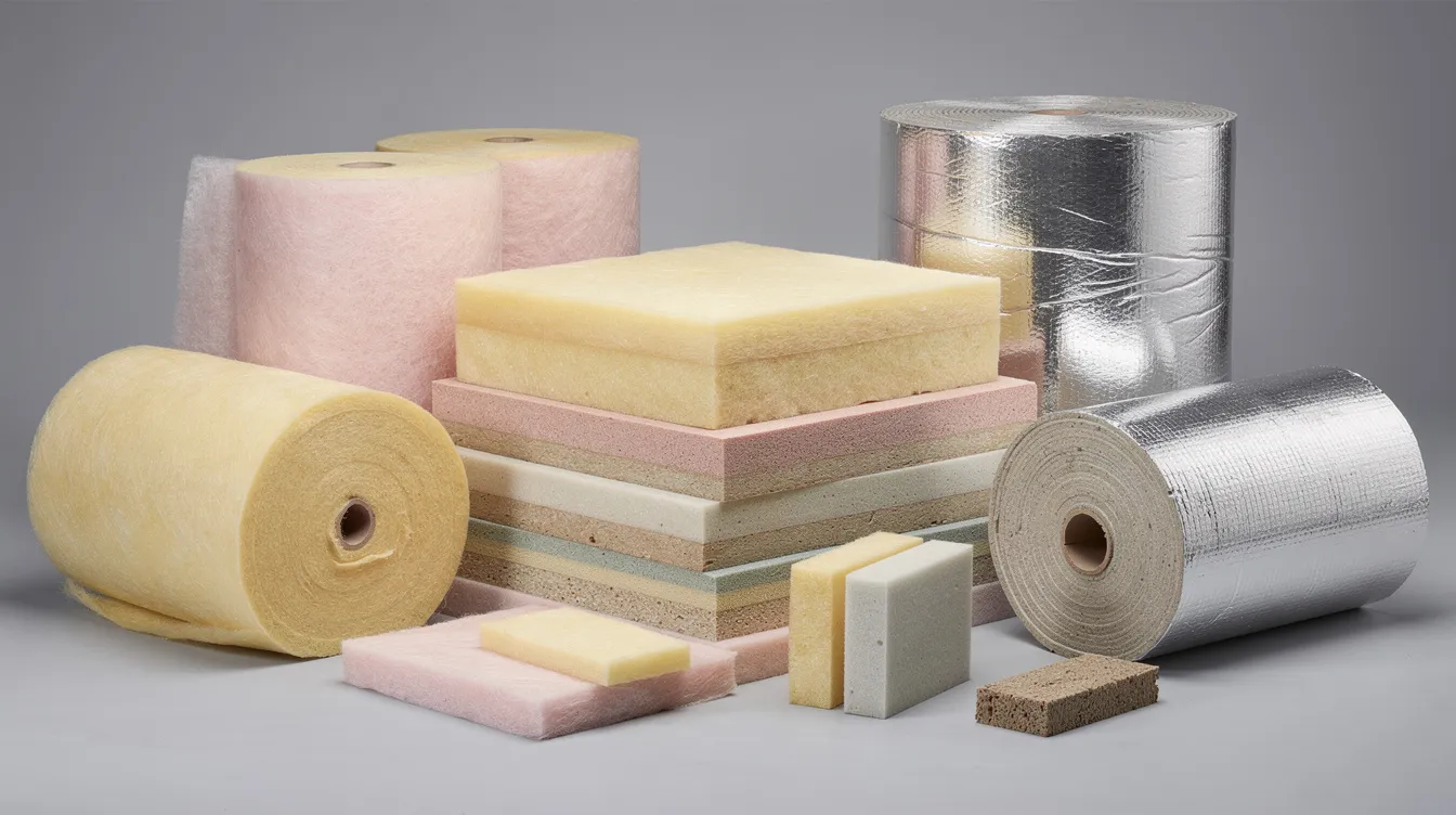 115a63fb2f8144c39c423fac1be7f554 The image shows various rolls and sheets of insulation materials including foam boards and batts suitable for tiny house insulation These materials such as spray foam insulation and fiberglass batts are essential for enhancing energy efficiency and preventing unwanted air leaks in wall cavities and floors