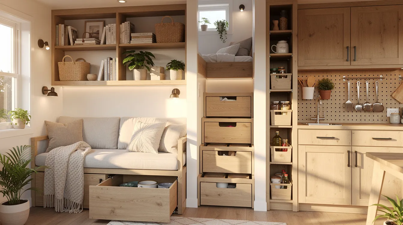 1be43dbff32641e0a20b325b906c6166 The image showcases a cozy interior of a tiny home featuring efficient shelving and storage solutions that maximize space for modern tiny living This inviting atmosphere reflects the charm of tiny house communities in Ohio such as Cedar Springs Tiny Village promoting a lifestyle of simplicity and comfort