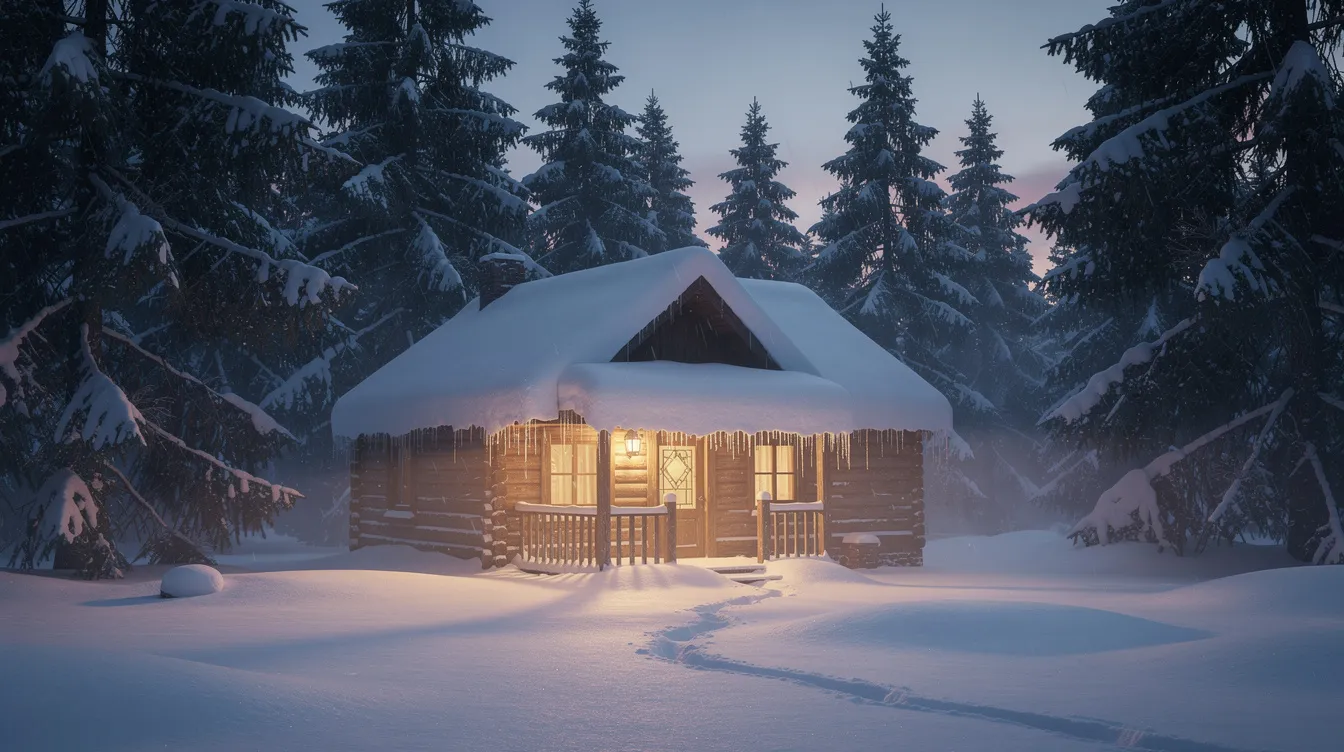 2a42d70700874fe9a2b42f07e68f4092 A cozy tiny house sits nestled in a winter forest blanketed in snow with warm light glowing from its windows at dusk creating a welcoming atmosphere in such a small space This charming scene captures the essence of tiny living showcasing the comfort and beauty of a tiny home amidst nature