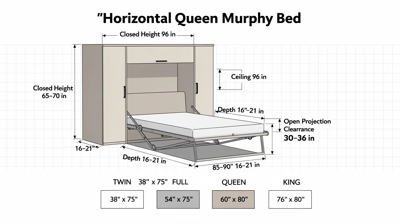3d78d6daf312404c9ed6c5f0af2ffec5 This image showcases a horizontal murphy bed kit designed for standard 8 foot ceiling heights illustrating how it can save valuable floor space in a living area or spare bedroom The kit includes a closed cabinet that accommodates a queen or full size mattress demonstrating a practical solution for maximizing space without sacrificing comfort