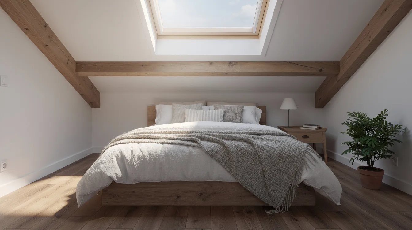 466a5d5d88de451f98d70935c947f863 The image depicts a cozy loft bedroom in a tiny home featuring a skylight window that allows natural sunlight to fill the space complemented by warm bedding This inviting livable space showcases the charm of minimal living ideal for a single person seeking comfort in a small house