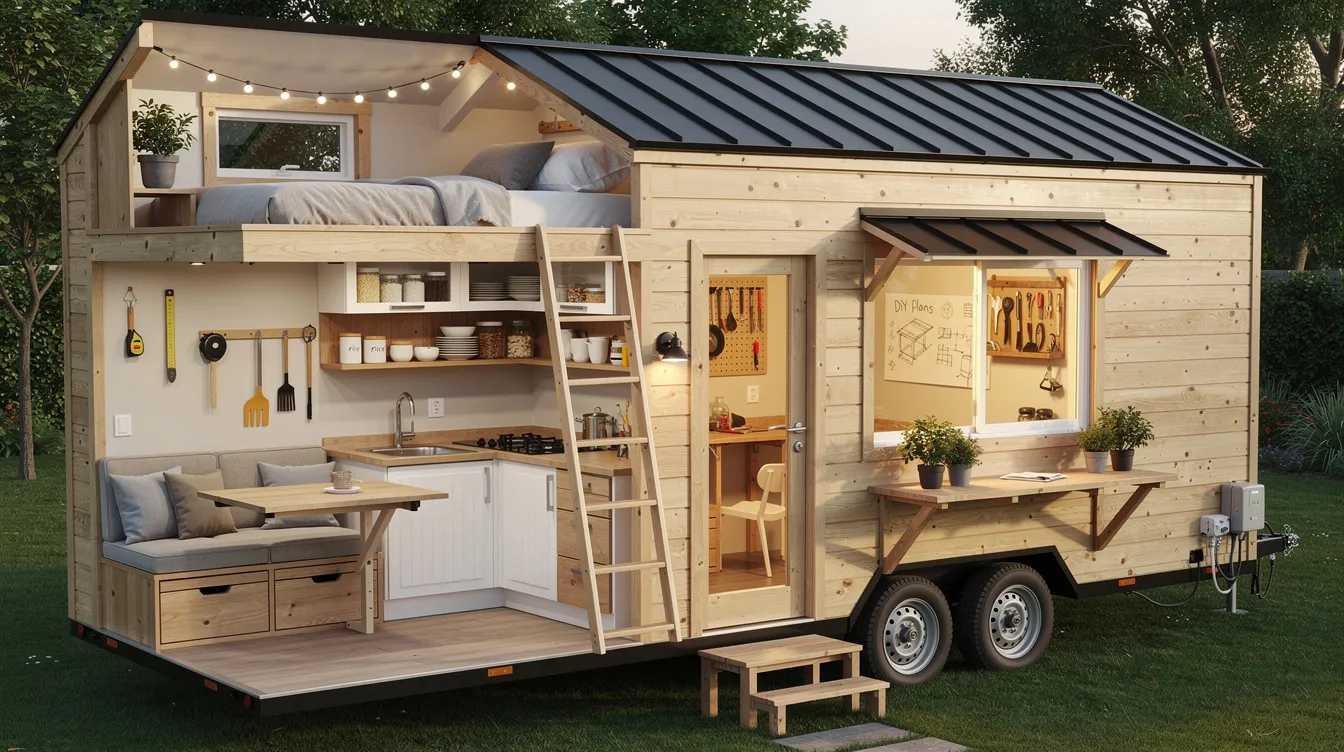 6be7151daec7444fb8f3d2f0d52e421d The image depicts a DIY tiny house showcasing a compact living space designed for sustainable living With an efficient use of building materials and energy efficiency features like solar panels this tiny home represents a cost effective alternative to traditional homes allowing homeowners to save money while minimizing their carbon footprint