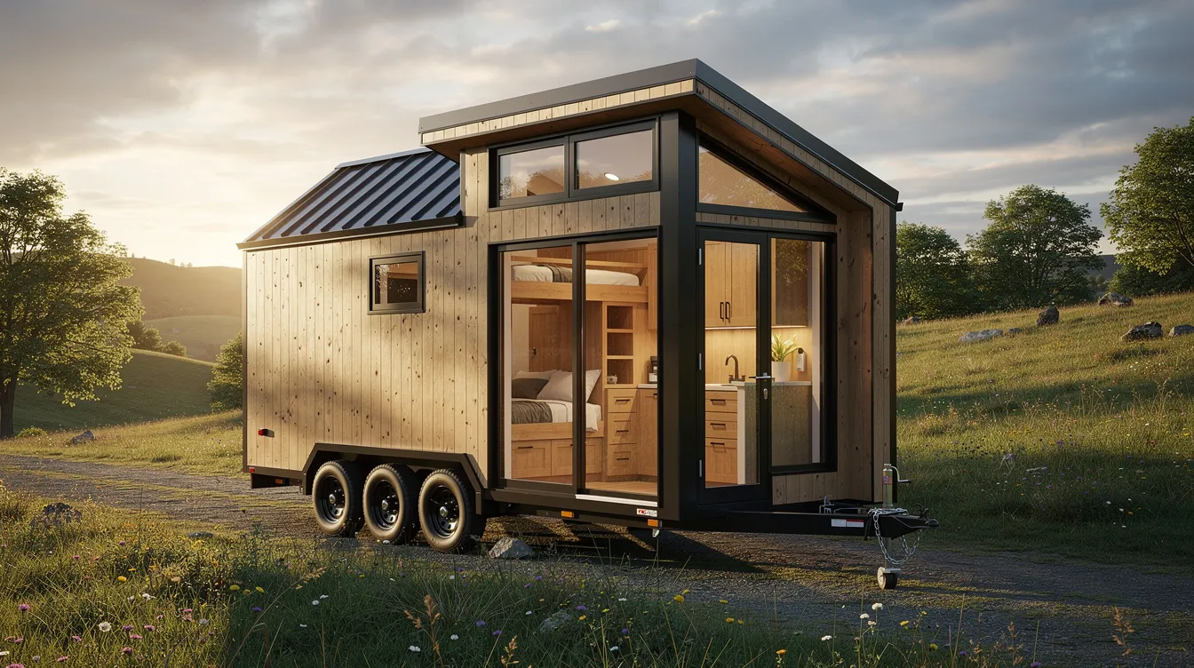 Ac64bc43a5d442eb8d71df559cd949af The image depicts a tiny house on wheels showcasing its compact design and mobility features This tiny home is equipped for relocation highlighting the importance of professional tiny house movers and proper equipment for safe transportation